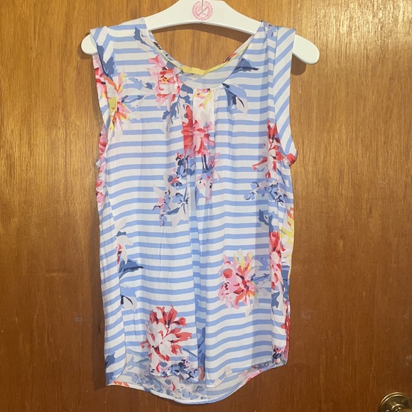 •JOULES•ALYSE BLUE & WHITE STRIPED FLORAL CAP SLEEVE TANK TOP BLOUSE SIZE SMALL - Picture 5 of 7
